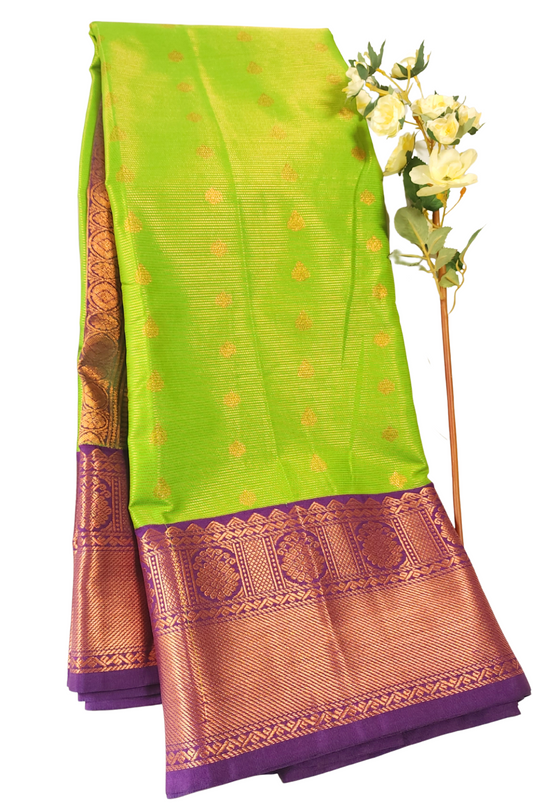 Lime Green | Vegan Silk Saree with Broad Zari Border