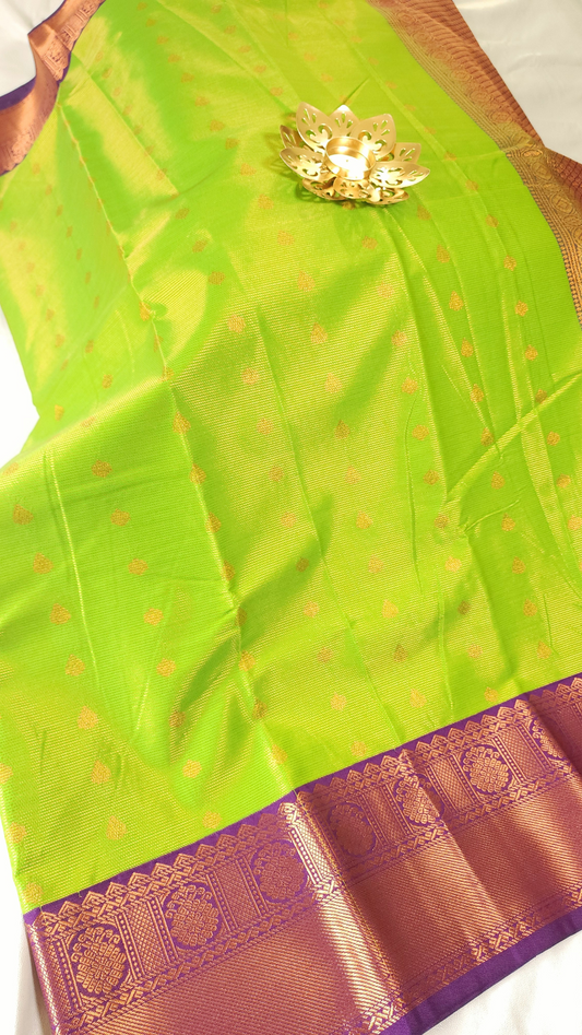 Lime Green | Vegan Silk Saree with Broad Zari Border