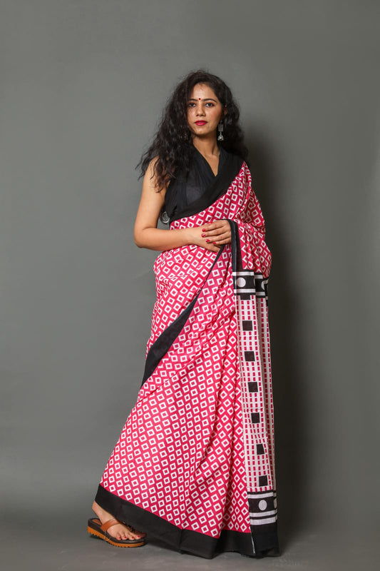 Red | Mul Mul Cotton Printed Saree