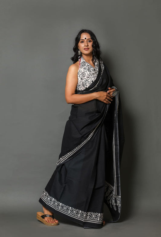 Black | Mul Cotton Printed Saree