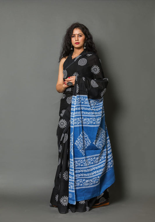 Black | Mul Cotton Printed Saree