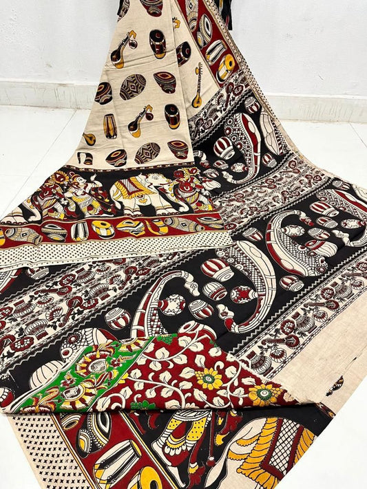 Multi Color | Mul Mul Cotton Handmade Pedana Kalamkari Saree