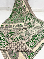 Beige & Green | Mul Mul Cotton Handmade Pedana Kalamkari Saree