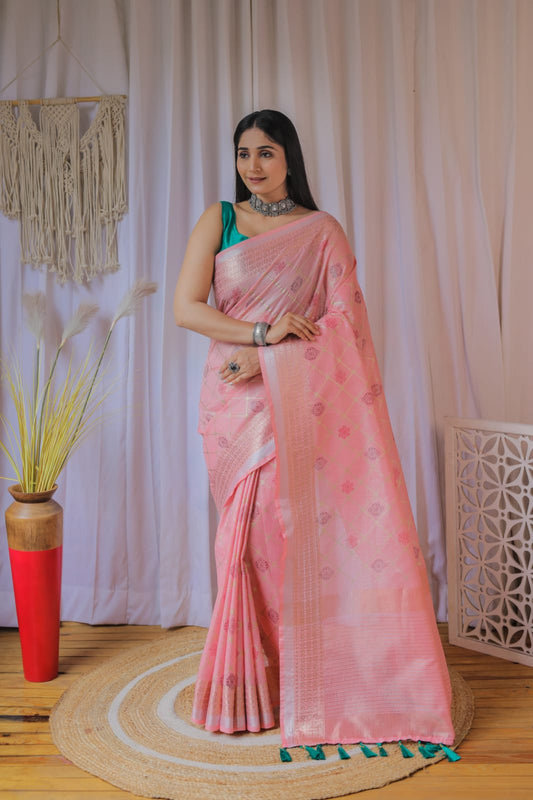 Baby Pink | Cotton Silk Saree with Zari border