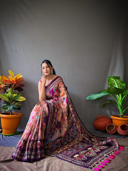 Peach | Cotton Kalamkari Printed Saree