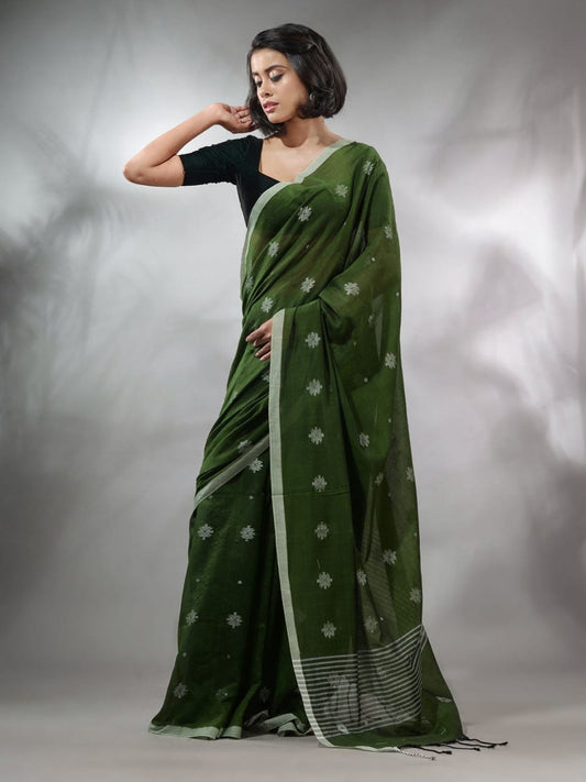 Bottle Green | Cotton Handloom Saree