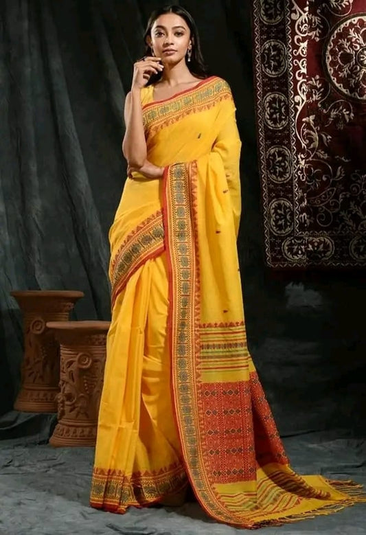 Yellow | Assam Khadi Handloom Saree with Delicate Embroidery