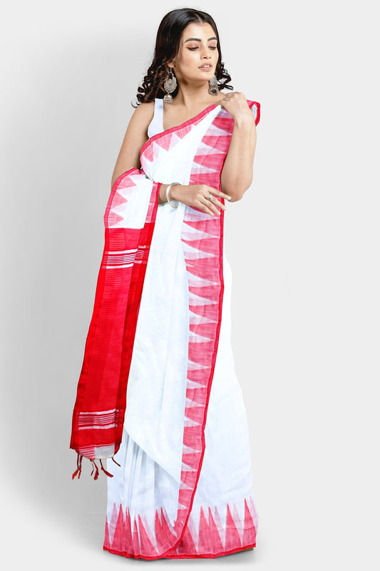 White with Red Border | Khadi Silk Handloom Saree