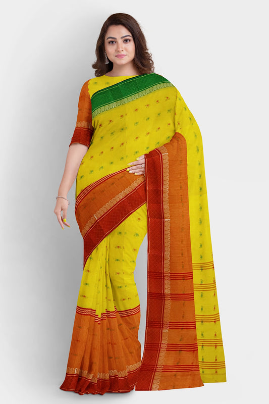 Yellow | Bengal Cotton Tant Handloom Saree