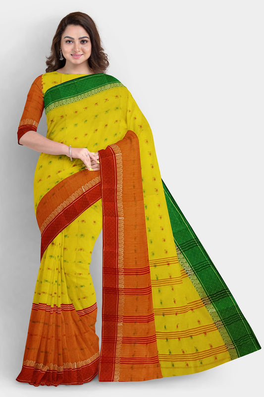 Yellow | Bengal Cotton Tant Handloom Saree