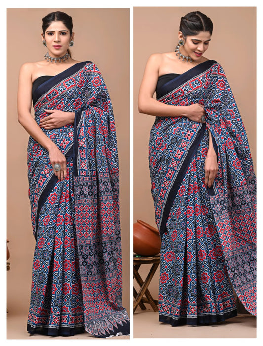 Multi Color | Mul Mul Cotton Hand Block Printed Saree