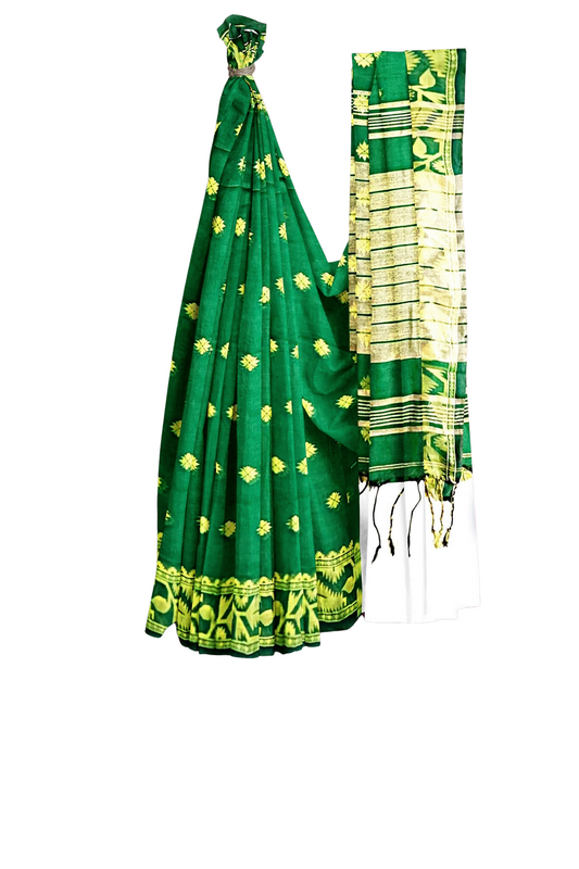 Green | Cotton Handloom Saree with Buta