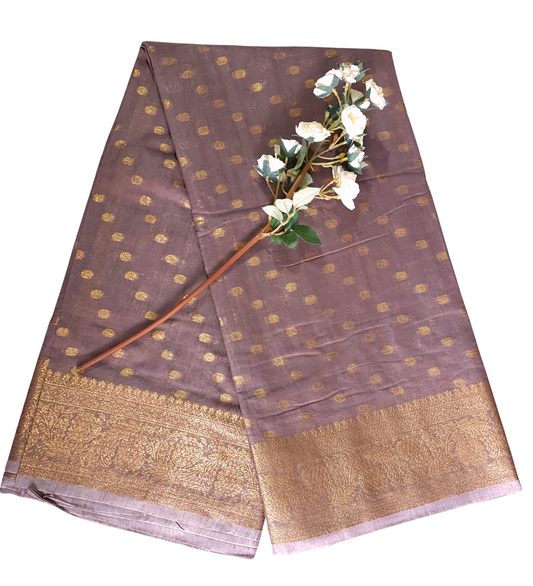 Mauve | Soft Linen Silk Butta weaving with Gold Zari and Meena work Saree