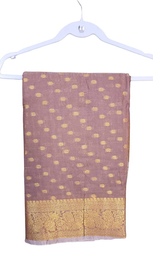 Mauve | Soft Linen Silk Butta weaving with Gold Zari and Meena work Saree