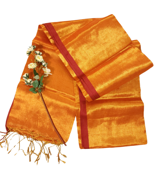 Bright Yellow | Metallic Tissue Cotton Handloom Saree