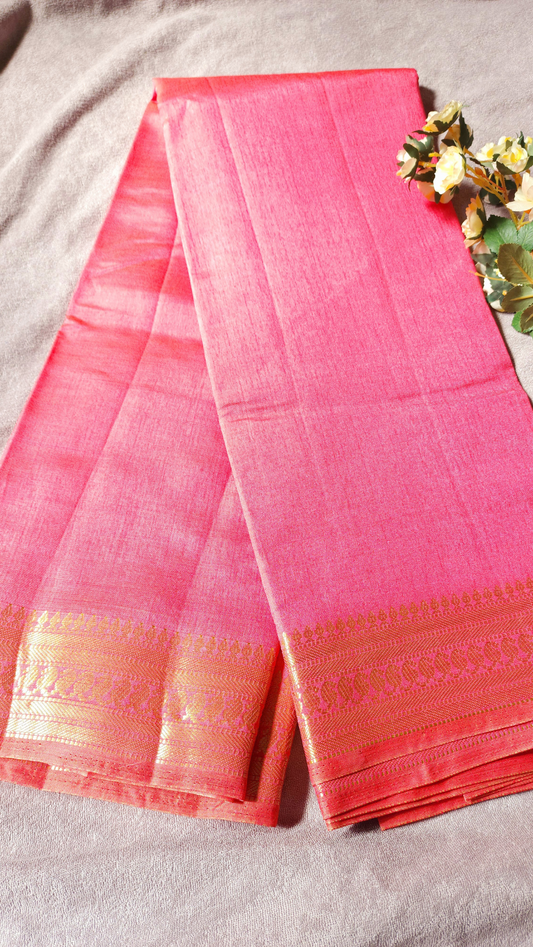 Peach Pink | Raw Silk Saree with Zari Border