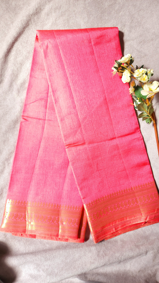 Peach Pink | Raw Silk Saree with Zari Border