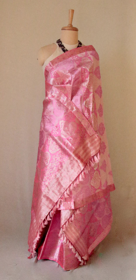 Pink | Bridal Silk Handloom Mekhla Chador Set