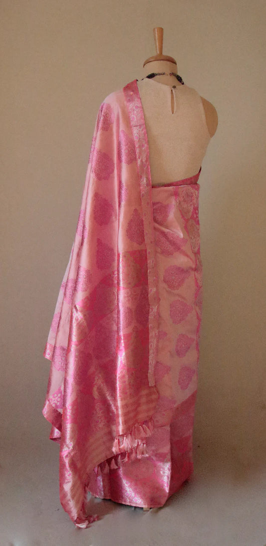 Pink | Bridal Silk Handloom Mekhla Chador Set