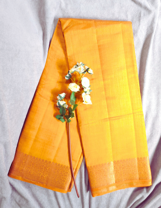 Yellow | Raw Silk Saree with Zari Border