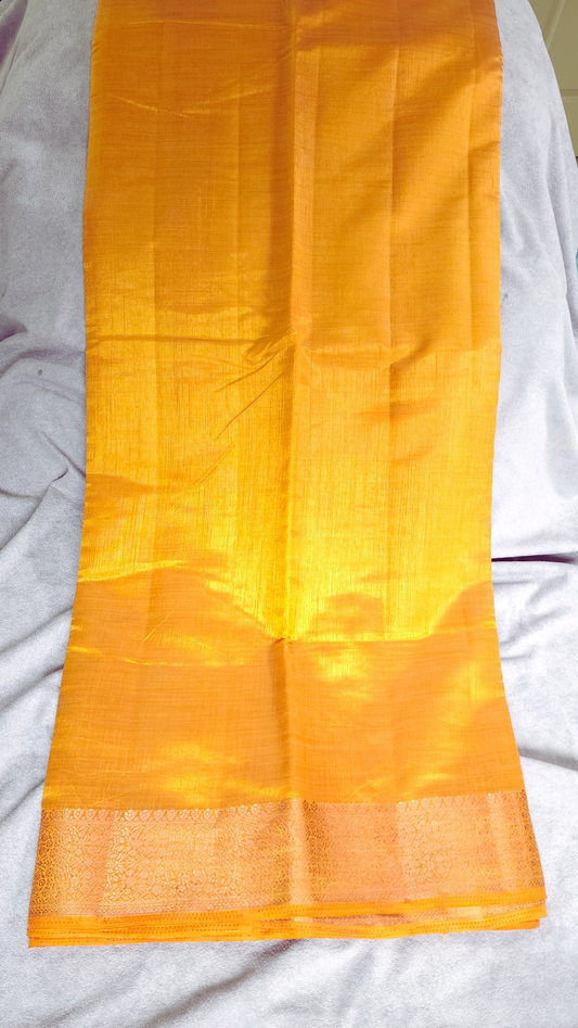 Yellow | Raw Silk Saree with Zari Border